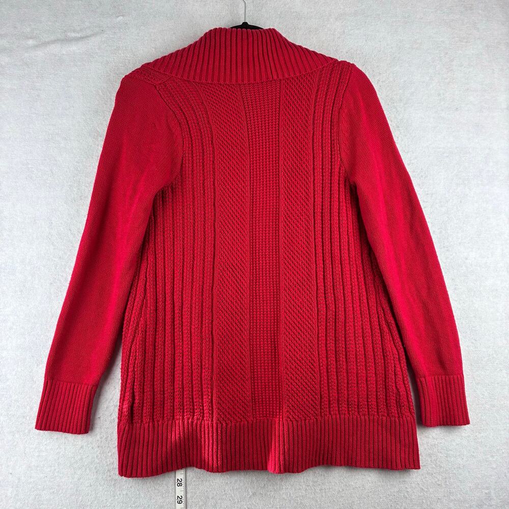 Charter Club Chunky Knit Cardigan Sweater Women's Small Red Cotton Nylon Blend - Picture 3 of 6